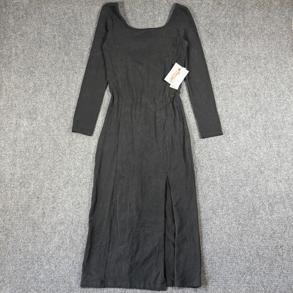 NWT NATION LTD Alma Column Dress in Jet Black Side Slit Low Back Size Small